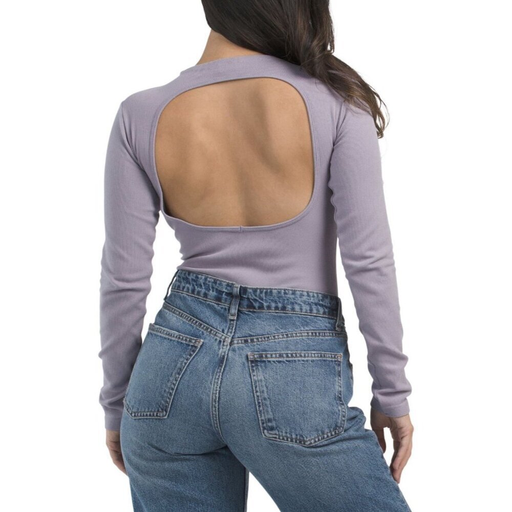Zara Women's Open Back Bodysuit Purple Heather Long Sleeves Size XS - S NWT $27 - Picture 3 of 16